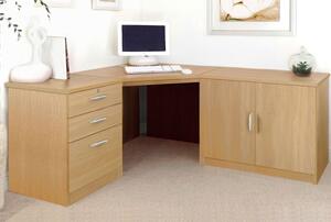 Small Office Corner Desk Set With 3 Drawers & Cupboard (Classic Oak)