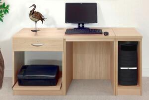 Small Office Desk Set With Single Drawer, Printer Shelf & CPU Unit (Sandstone)