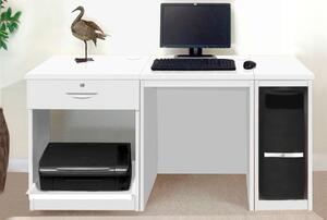 Small Office Desk Set With Single Drawer, Printer Shelf & CPU Unit (White)