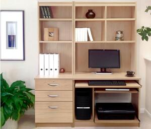 Small Office Desk Set With 3 Drawers, Computer Workstation & Hutch Bookcases (Sandstone)
