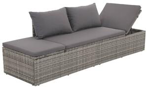Outdoor Lounge Bed with Cushion & Pillows Poly Rattan Grey