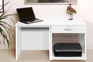 Small Office Desk Set With Single Drawer & Printer Shelf (White)