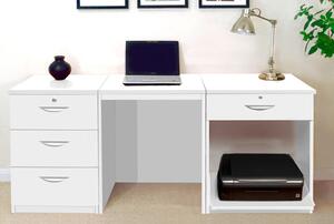 Small Office Desk Set With 3 Media Drawers, 1 Standard Drawer & Printer Shelf (White)