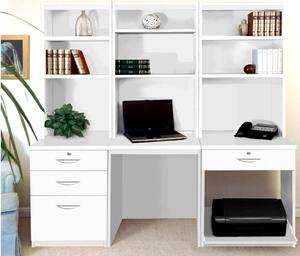 Small Office Desk Set With 3+1 Drawers, Printer Shelf & Hutch Bookcases (White)