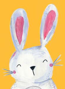 Illustration Woodland bunny on mustard, Laura Irwin, (30 x 40 cm)