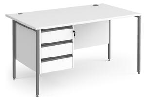 Value Line Classic+ Rectangular H-Leg Desk 3 Drawers (Graphite Leg), 140wx80dx73h (cm), White