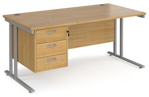 Value Line Deluxe C-Leg Rectangular Desk 3 Drawers (Silver Legs), 160wx80dx73h (cm), Oak