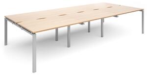 Prime Back To Back Triple Bench Desk (Silver Legs), 360wx160dx73h (cm), Beech