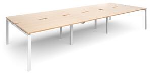 Prime Back To Back Triple Bench Desk (White Legs), 420wx160dx73h (cm), Beech