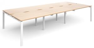 Prime Back To Back Triple Bench Desk (White Legs), 360wx160dx73h (cm), Beech