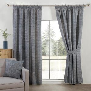 Aztec Ready Made Pencil Pleat Curtains Navy