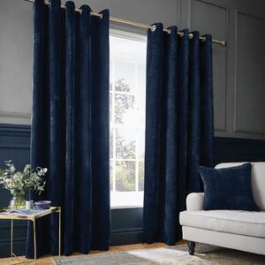Hyperion Selene Luxury Chenille Weighted Ready Made Eyelet Curtains Deep Navy