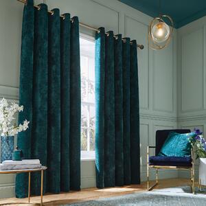 Hyperion Selene Luxury Chenille Weighted Ready Made Eyelet Curtains Rich Teal
