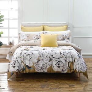 Avery Green Ava Floral Gold 100% Cotton Sateen Duvet Cover and Pillowcase Set Gold/White