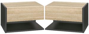 HOMCOM Floating Bedside Table Set of 2, Wall Mounted Bedside Cabinet with Drawer and Open Shelf, Modern Nightstand for Bedroom, 46 x 30 x 30 cm, Oak Tone
