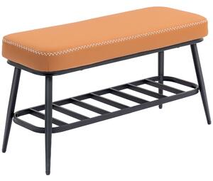 HOMCOM PU Leather Shoe Storage Bench - Brown