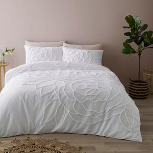 Talia White Tufted 100% Cotton Duvet Cover and Pillowcase Set White