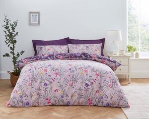 Fleur Floral Purple 100% Cotton Reversible Duvet Cover and Pillowcase Set Purple