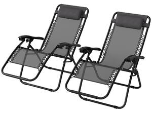 Outsunny Zero Gravity Chair Set of 2, Metal Frame Texteline Armchair Outdoor Folding and Reclining Sun Lounger with Head Pillow for Patio Decking Gardens Camping, Grey