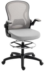 Vinsetto Adjustable Mesh Standing Desk Chair with Flip-up Armrests Lumbar Support Armrests Adjustable Footrest Ring Grey
