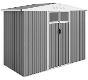 Outsunny 8 x 4 ft Metal Garden Shed, Garden Storage Shed with Window, 4 Vents and Lockable Door, Waterproof Galvanised Steel Tool Storage Shed, Light Grey