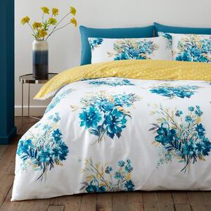 Emmeline Floral Reversible Duvet Cover and Pillowcase Set Blue/White