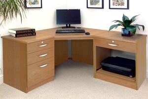 Small Office Corner Desk Set With 3+1 Drawers & Printer Shelf (English Oak)