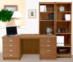 Small Office Desk Set With 4+3 Drawers & Bookcases (English Oak)