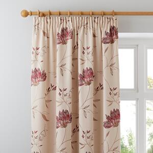 Amelia Red Pencil Pleat Curtains Red/Beige