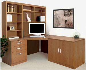 Small Office Corner Desk Set With 3 Drawers, Cupboard & Hutch Bookcases (English Oak)