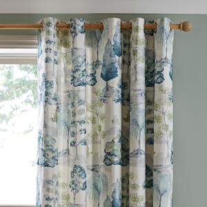 Watercolour Trees Teal Eyelet Curtains Green