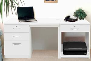 Small Office Desk Set With 3+1 Drawers & Printer Shelf (White)