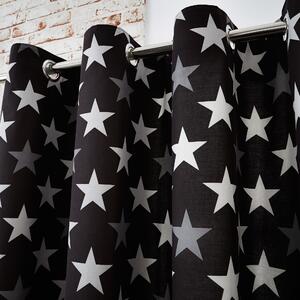 Black Stars Thermal Blackout Eyelet Curtains Black and White
