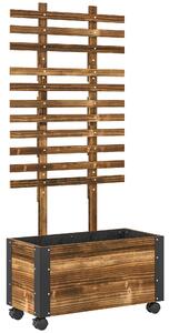 Outsunny Raised Garden Bed with Trellis, Outdoor Wooden Planter Box with Metal Corners and Wheels, Raised Bed for Garden