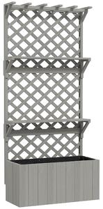 Outsunny 52L Wooden Planter with Trellis, Freestanding Raised Bed for Garden with Hanging Roof, Shelves, Drainage Holes and Bed Liner, Outdoor Planter Box for Climbing Plants Vegetables Flowers, Grey