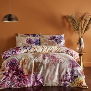 Paoletti Saffa 100% Cotton Duvet Cover and Pillowcase Set Purple and Beige
