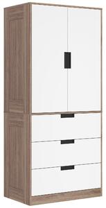 HOMCOM 2 Door Wardrobe, Modern Wardrobe with 3 Drawers and Hanging Rod for Bedroom, Brown Aosom UK