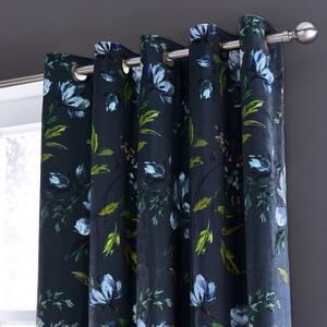 Charm Floral Midnight Blue Eyelet Curtains Blue and Green