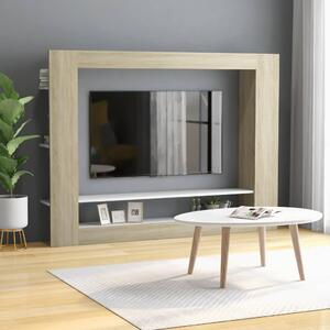 TV Cabinet White and Sonoma Oak 152x22x113 cm Chipboard