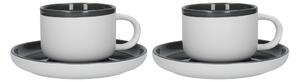 La Cafetiere Barcelona Cool Grey Pack of 2 Teacups and Saucers Grey and White