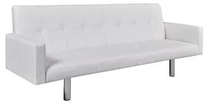 Sofa Bed with Armrest White Artificial Leather