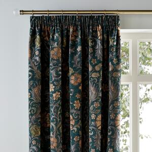 Betsy Chenille Jacquard Lagoon Pencil Pleat Curtains Blue, Green and Brown
