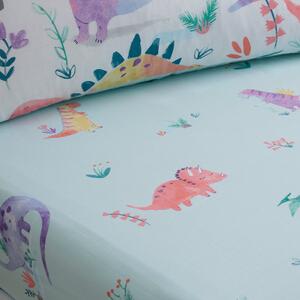 Dinosaur Pink Fitted Sheet Blue, Pink and Green