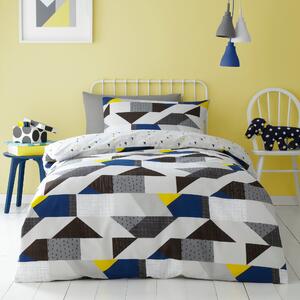 Graphic Geo 100% Cotton Duvet Cover and Pillowcase Set White, Blue and Yellow