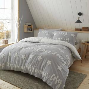 Catherine Lansfield Grey Cosy Tufted Fleece Duvet Cover and Pillowcase Set Grey/White