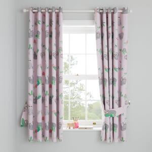 Pink Pretty Sloth Blackout Eyelet Curtains Pink, Green and Red