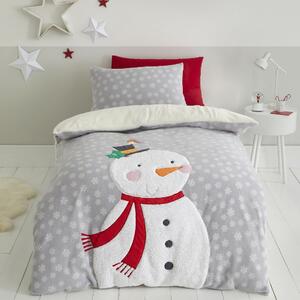 Catherine Lansfield Grey Cosy Snowman Duvet Cover and Pillowcase Set Grey/Red/White
