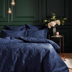 Paoletti Palmeria Navy Embroidered Reversible Duvet Cover and Pillowcase Set Navy
