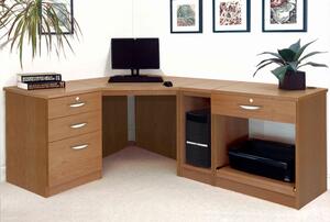 Small Office Corner Desk Set With 3+1 Drawers, Printer Shelf & CPU Unit (English Oak)