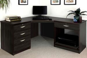 Small Office Corner Desk Set With 3+1 Drawers & Printer Shelf (Black Havana)